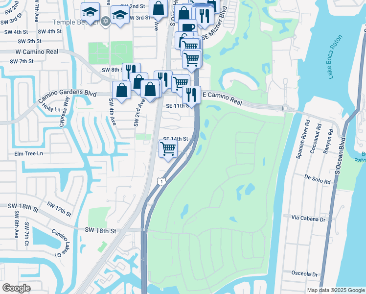 map of restaurants, bars, coffee shops, grocery stores, and more near 44 Southeast 14th Street in Boca Raton