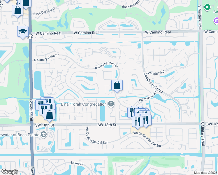 map of restaurants, bars, coffee shops, grocery stores, and more near 6306 Via Palladium in Boca Raton