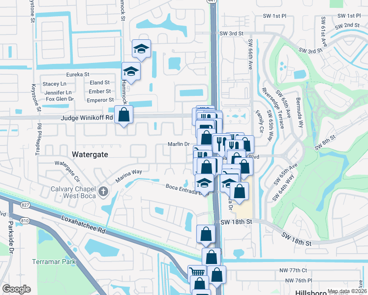 map of restaurants, bars, coffee shops, grocery stores, and more near 10219 Marlin Drive in Boca Raton