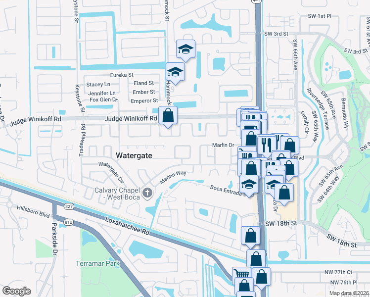 map of restaurants, bars, coffee shops, grocery stores, and more near 10456 South 228th Lane in Boca Raton