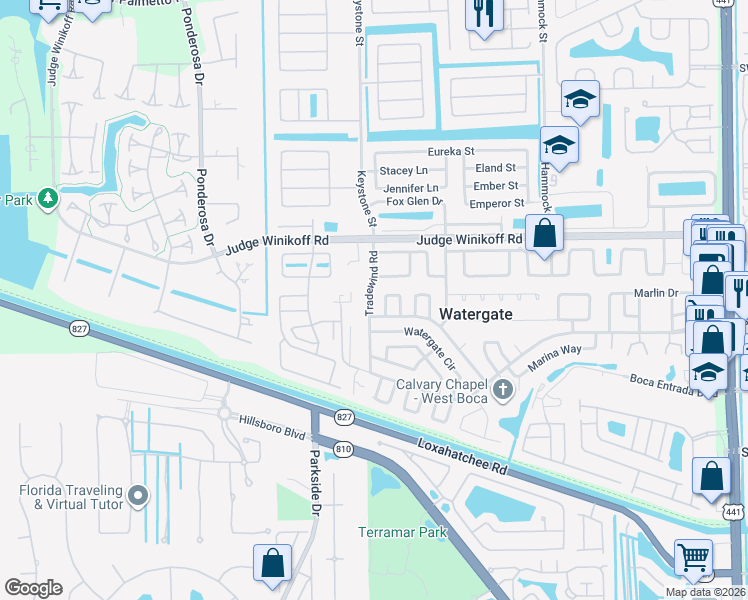 map of restaurants, bars, coffee shops, grocery stores, and more near 22824 Tradewind Road in Boca Raton