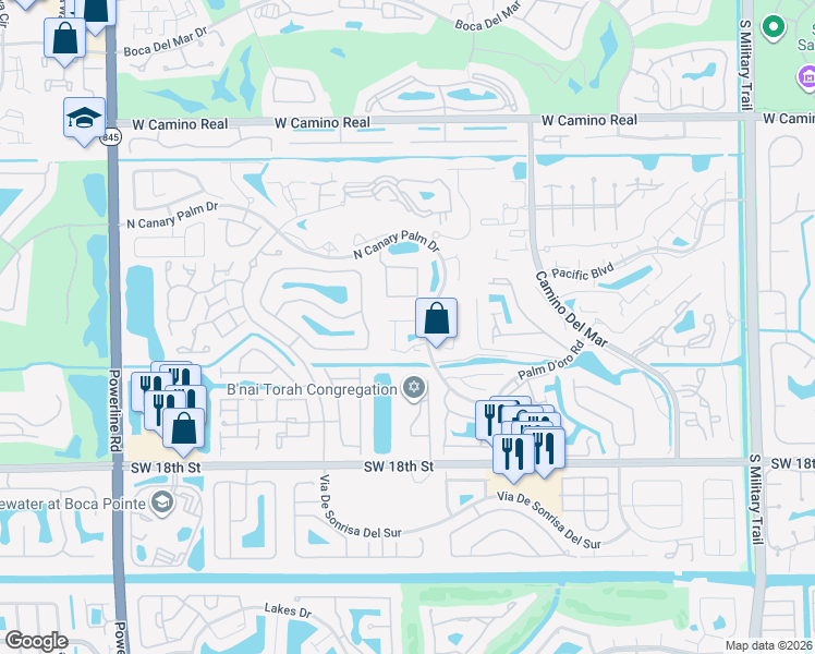 map of restaurants, bars, coffee shops, grocery stores, and more near 6306 Via Palladium in Boca Raton