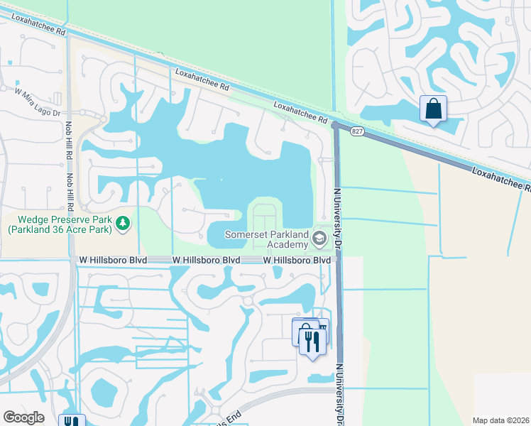 map of restaurants, bars, coffee shops, grocery stores, and more near 9632 Waterview Way in Parkland