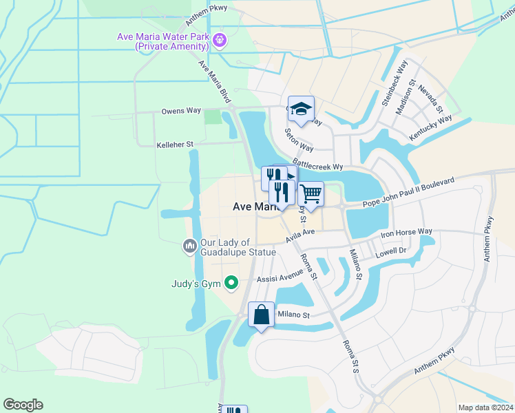 map of restaurants, bars, coffee shops, grocery stores, and more near in Ave Maria
