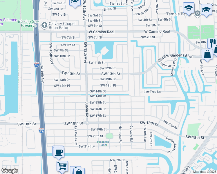map of restaurants, bars, coffee shops, grocery stores, and more near 1098 SW 13th Pl in Boca Raton