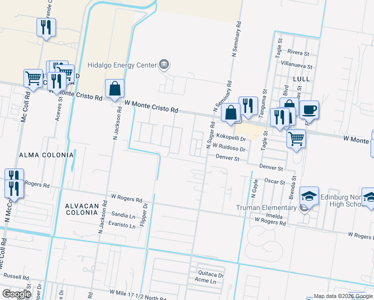 map of restaurants, bars, coffee shops, grocery stores, and more near 3404 Dessert Inn Drive in Edinburg