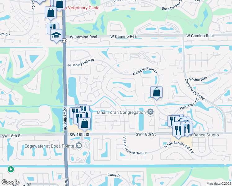 map of restaurants, bars, coffee shops, grocery stores, and more near 6545 Via Rosa in Boca Raton