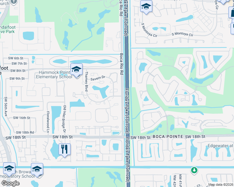 map of restaurants, bars, coffee shops, grocery stores, and more near 2 Severn Drive in Boca Raton