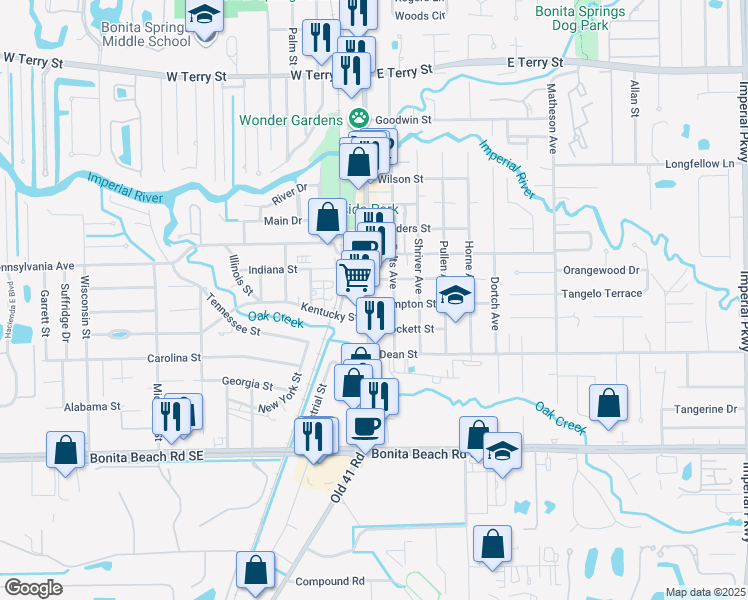 map of restaurants, bars, coffee shops, grocery stores, and more near 27625 Old 41 Road in Bonita Springs