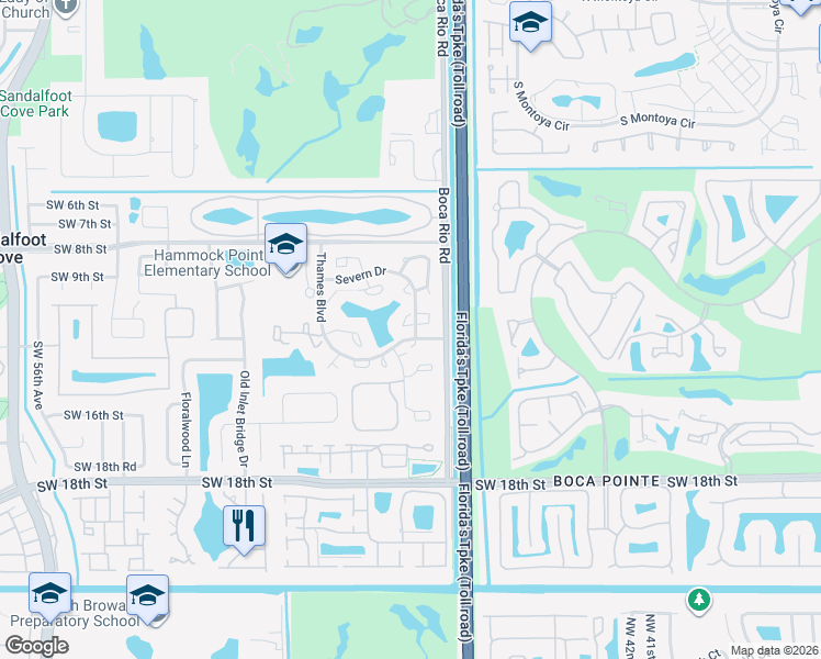 map of restaurants, bars, coffee shops, grocery stores, and more near 2 Severn Drive in Boca Raton