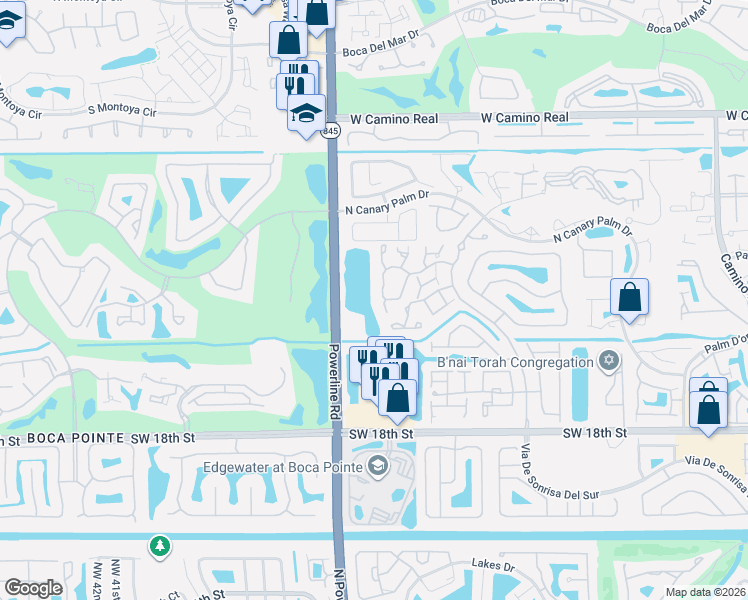 map of restaurants, bars, coffee shops, grocery stores, and more near 22818 Powerline Road in Boca Raton