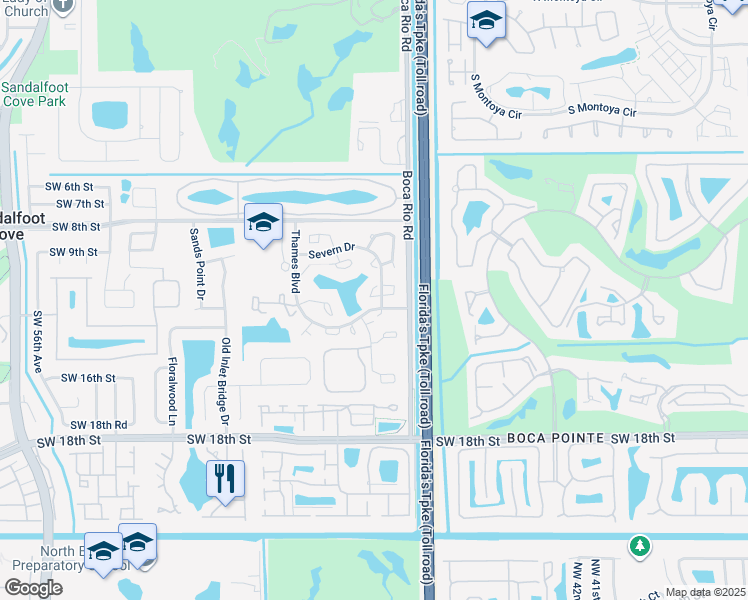 map of restaurants, bars, coffee shops, grocery stores, and more near 2 Severn Drive in Boca Raton