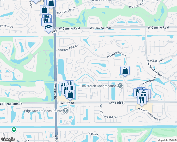 map of restaurants, bars, coffee shops, grocery stores, and more near 6532 Via Rosa in Boca Raton