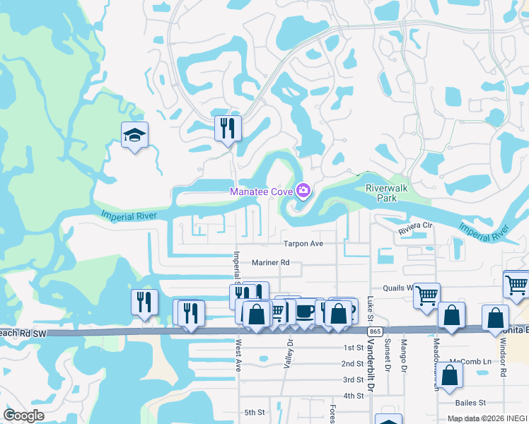 map of restaurants, bars, coffee shops, grocery stores, and more near 27562 Big Bend Road in Bonita Springs