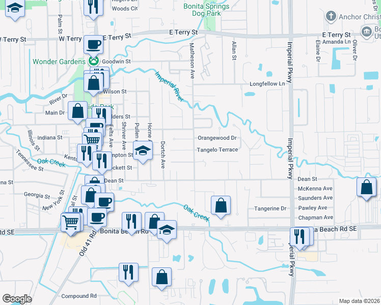 map of restaurants, bars, coffee shops, grocery stores, and more near 10990 Tangelo Terrace in Bonita Springs