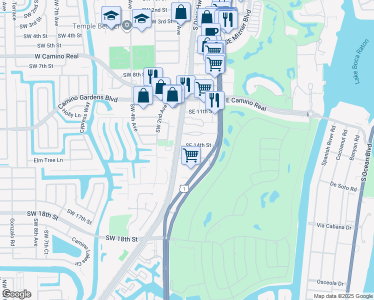 map of restaurants, bars, coffee shops, grocery stores, and more near 20 Southeast 14th Street in Boca Raton