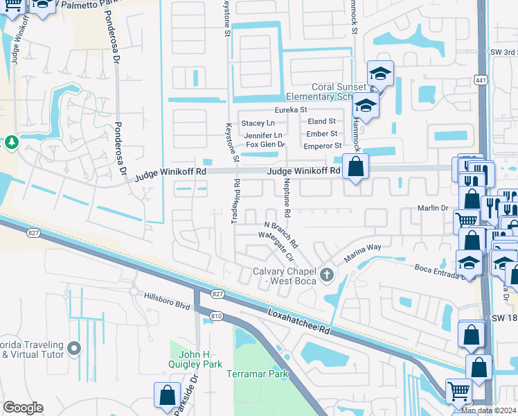 map of restaurants, bars, coffee shops, grocery stores, and more near 11901 Flotilla Place in Boca Raton