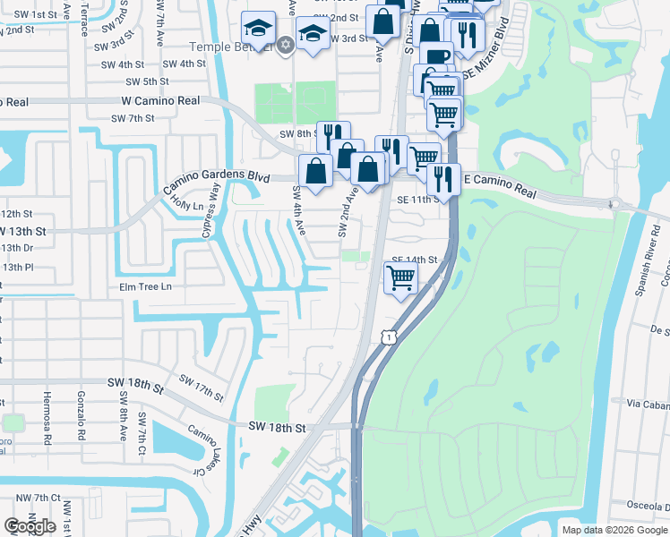 map of restaurants, bars, coffee shops, grocery stores, and more near 324 Southwest 13th Place in Boca Raton