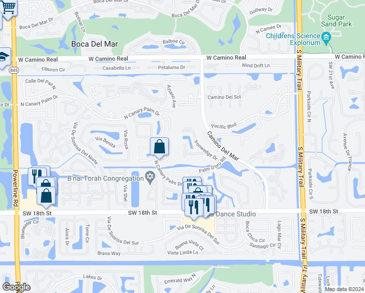 map of restaurants, bars, coffee shops, grocery stores, and more near 6076 Glendale Drive in Boca Raton