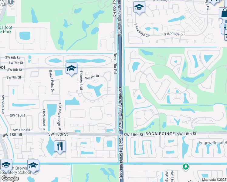 map of restaurants, bars, coffee shops, grocery stores, and more near 2 Severn Drive in Boca Raton