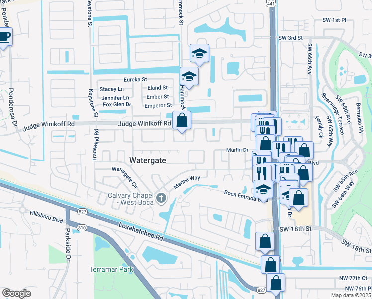 map of restaurants, bars, coffee shops, grocery stores, and more near 11521 Venetian Avenue in Boca Raton
