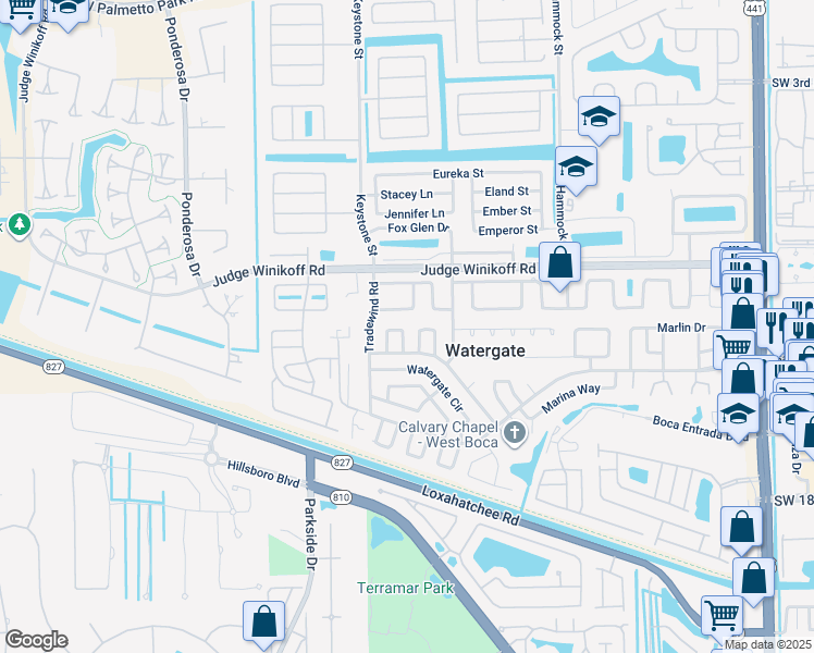 map of restaurants, bars, coffee shops, grocery stores, and more near 11901 Flotilla Place in Boca Raton