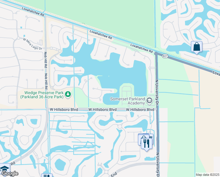 map of restaurants, bars, coffee shops, grocery stores, and more near 9705 Blue Isle Bay in Parkland