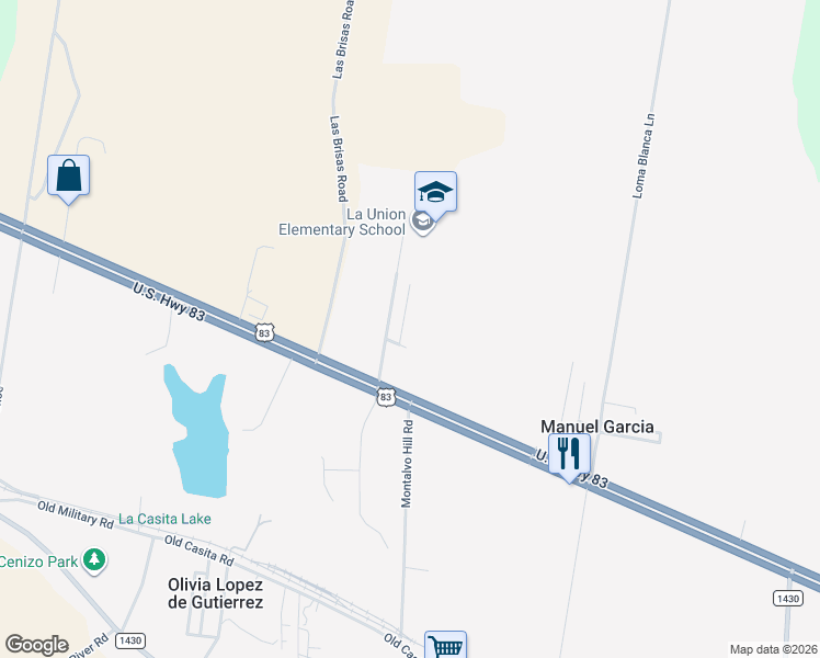 map of restaurants, bars, coffee shops, grocery stores, and more near 103 Ivy Lane in Rio Grande City