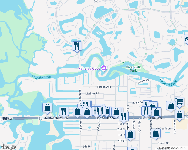 map of restaurants, bars, coffee shops, grocery stores, and more near 27562 Big Bend Road in Bonita Springs