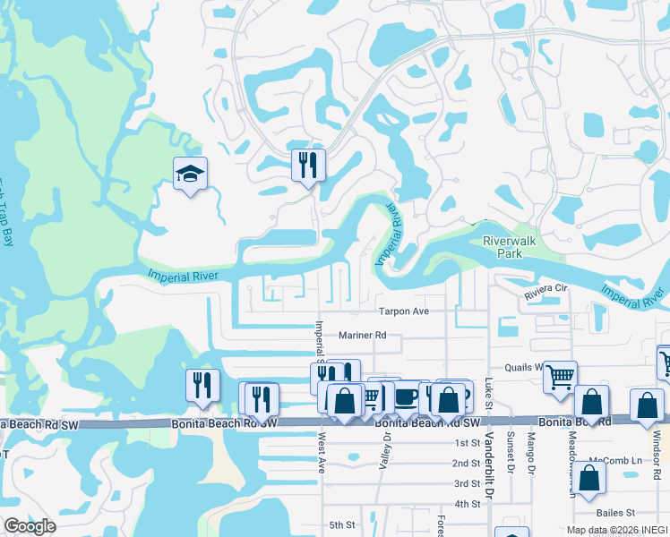 map of restaurants, bars, coffee shops, grocery stores, and more near 27559 Tarpon Way in Bonita Springs