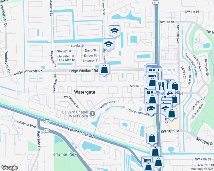 map of restaurants, bars, coffee shops, grocery stores, and more near 11521 Venetian Avenue in Boca Raton