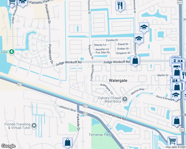 map of restaurants, bars, coffee shops, grocery stores, and more near 22824 Tradewind Road in Boca Raton