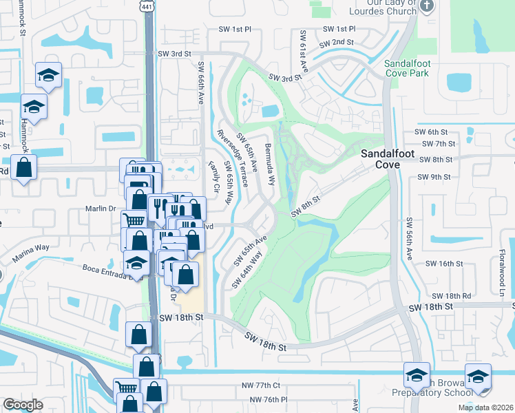 map of restaurants, bars, coffee shops, grocery stores, and more near 22850 Southwest 13th Place in Boca Raton