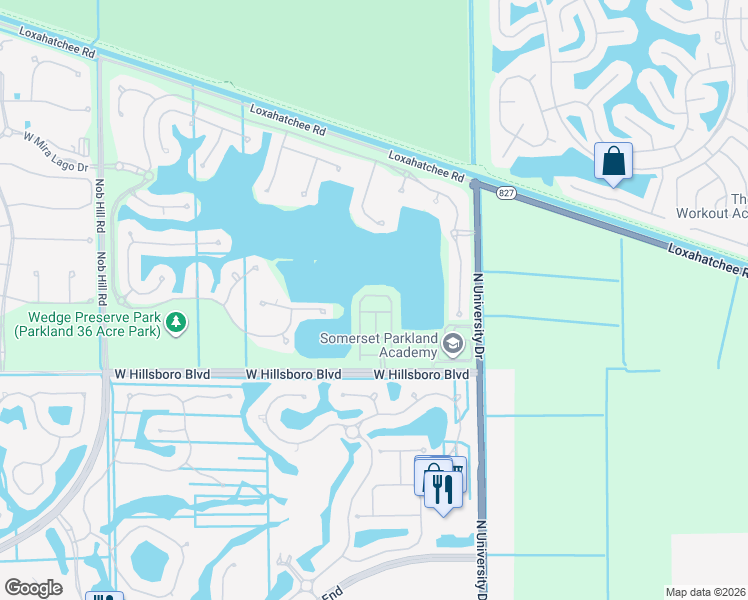 map of restaurants, bars, coffee shops, grocery stores, and more near 9624 Waterview Way in Parkland