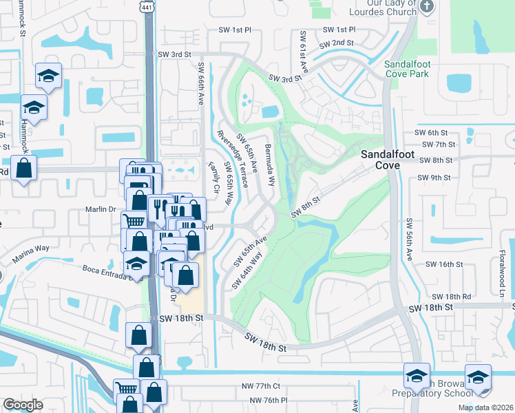 map of restaurants, bars, coffee shops, grocery stores, and more near 22850 Southwest 13th Place in Boca Raton