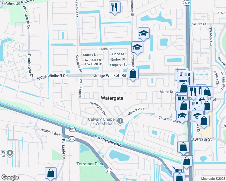 map of restaurants, bars, coffee shops, grocery stores, and more near 11697 Venetian Avenue in Boca Raton