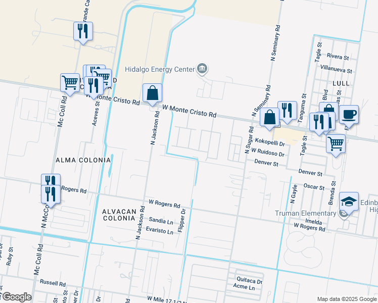 map of restaurants, bars, coffee shops, grocery stores, and more near 2018 Summerland Lane in Edinburg