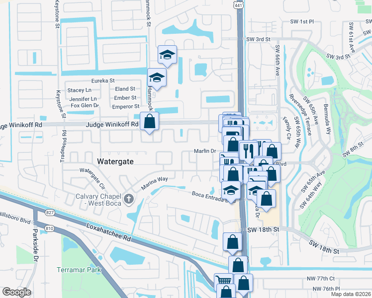 map of restaurants, bars, coffee shops, grocery stores, and more near 10321 Marlin Drive in Boca Raton