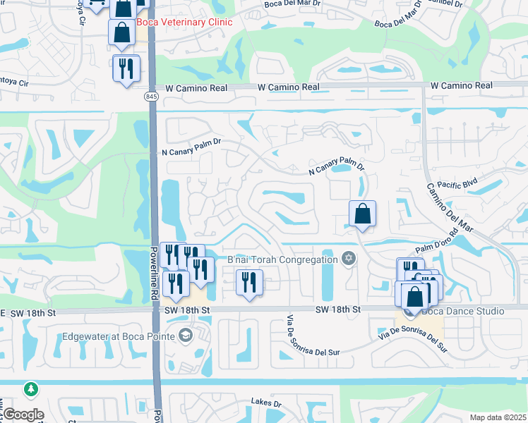 map of restaurants, bars, coffee shops, grocery stores, and more near 6545 Via Rosa in Boca Raton