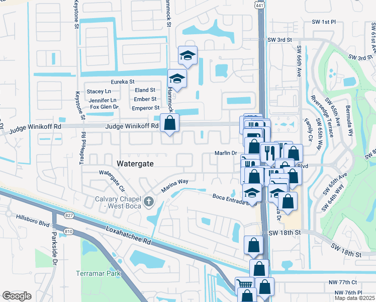 map of restaurants, bars, coffee shops, grocery stores, and more near 10456 South 228th Lane in Boca Raton