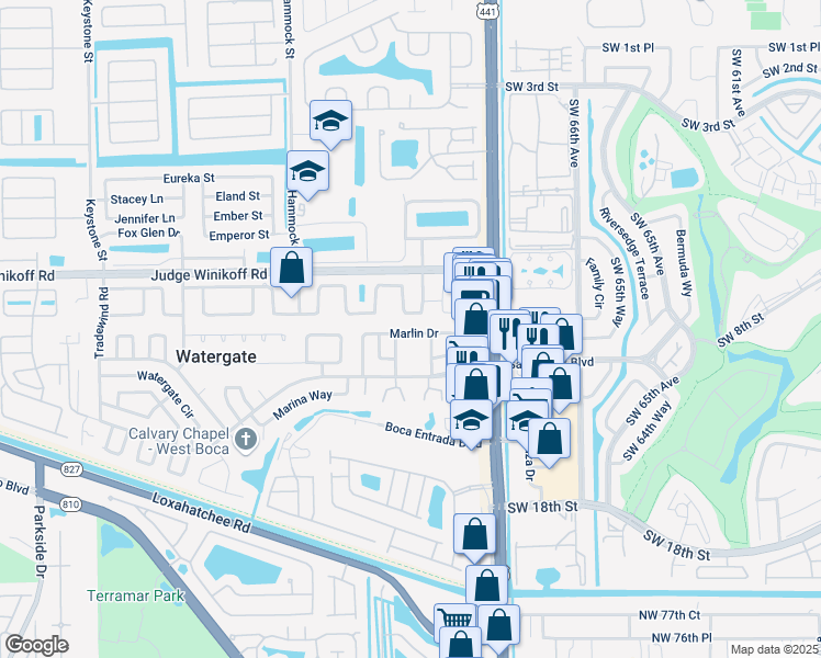 map of restaurants, bars, coffee shops, grocery stores, and more near 10219 Marlin Drive in Boca Raton