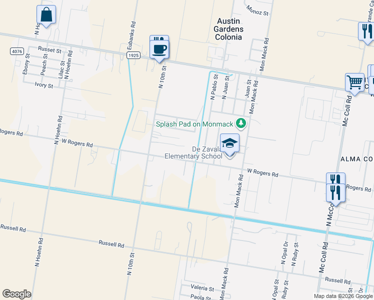 map of restaurants, bars, coffee shops, grocery stores, and more near 4017 West Rogers Road in Edinburg