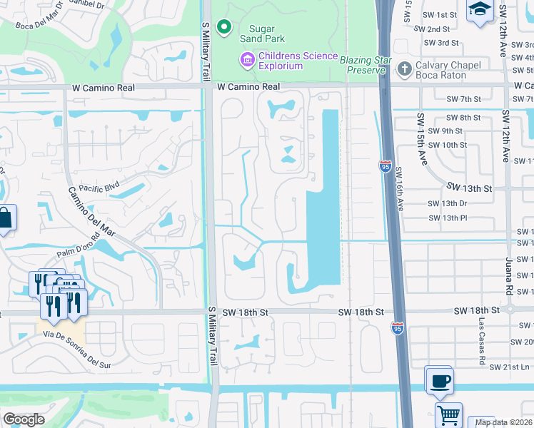 map of restaurants, bars, coffee shops, grocery stores, and more near 2060 Park Court in Boca Raton