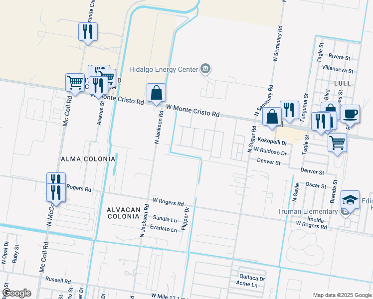 map of restaurants, bars, coffee shops, grocery stores, and more near 2018 Summerland Lane in Edinburg