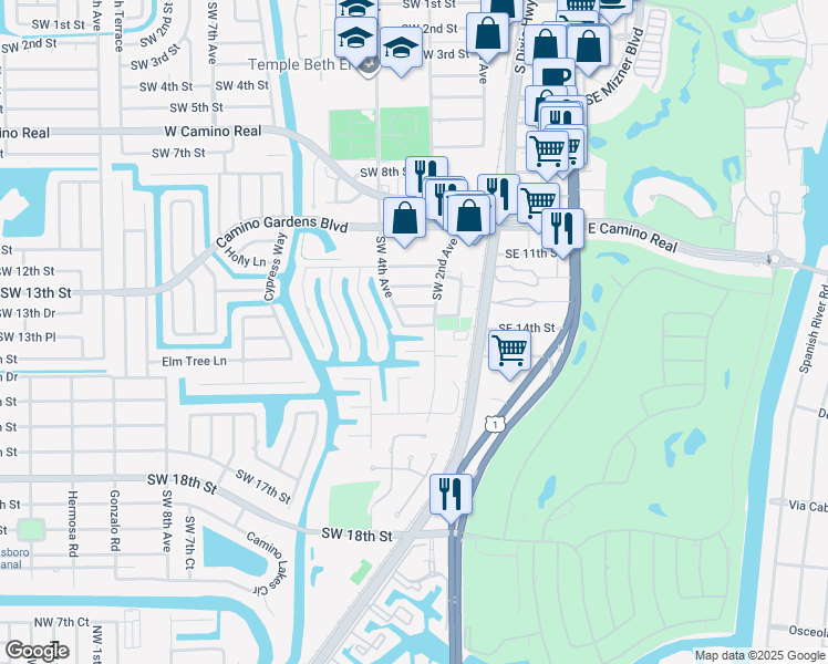 map of restaurants, bars, coffee shops, grocery stores, and more near 324 Southwest 13th Place in Boca Raton