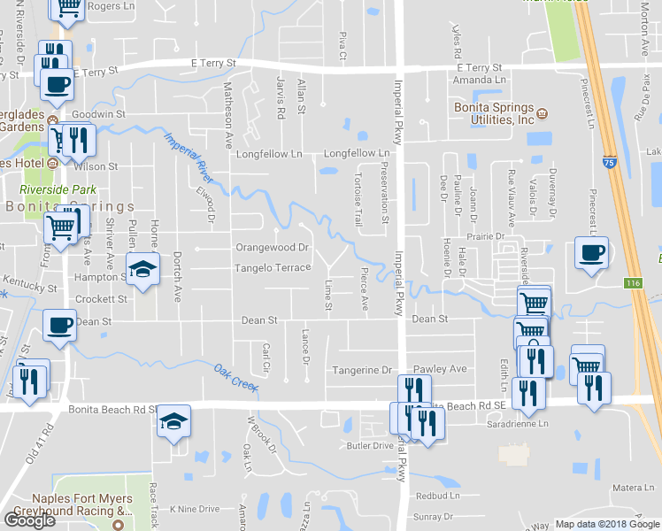map of restaurants, bars, coffee shops, grocery stores, and more near 27598 Lime Street in Bonita Springs