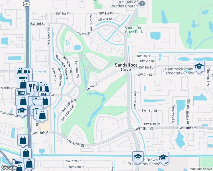 map of restaurants, bars, coffee shops, grocery stores, and more near 9300 Southwest 8th Street in Boca Raton