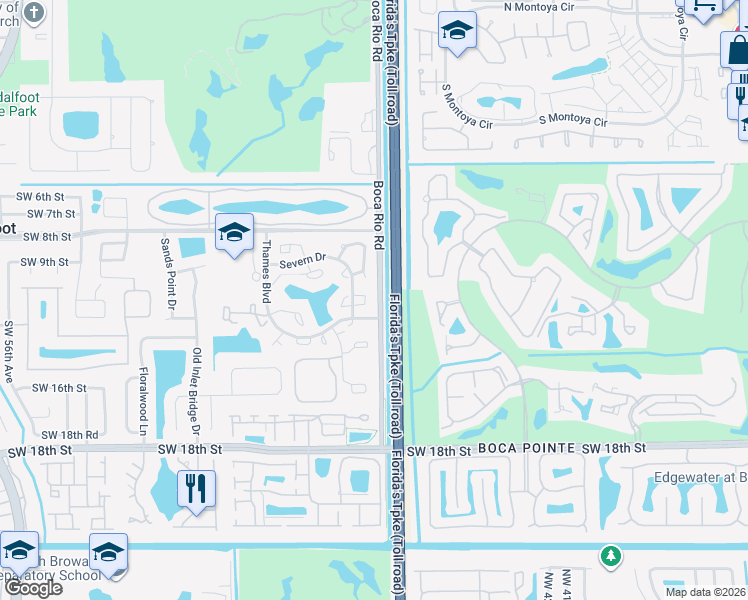 map of restaurants, bars, coffee shops, grocery stores, and more near 8069 Severn Drive in Boca Raton