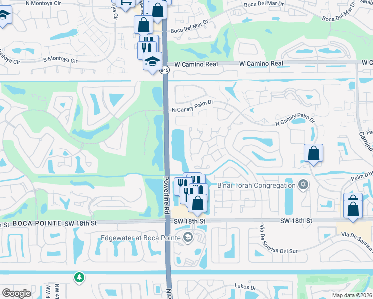map of restaurants, bars, coffee shops, grocery stores, and more near 22818 Powerline Road in Boca Raton