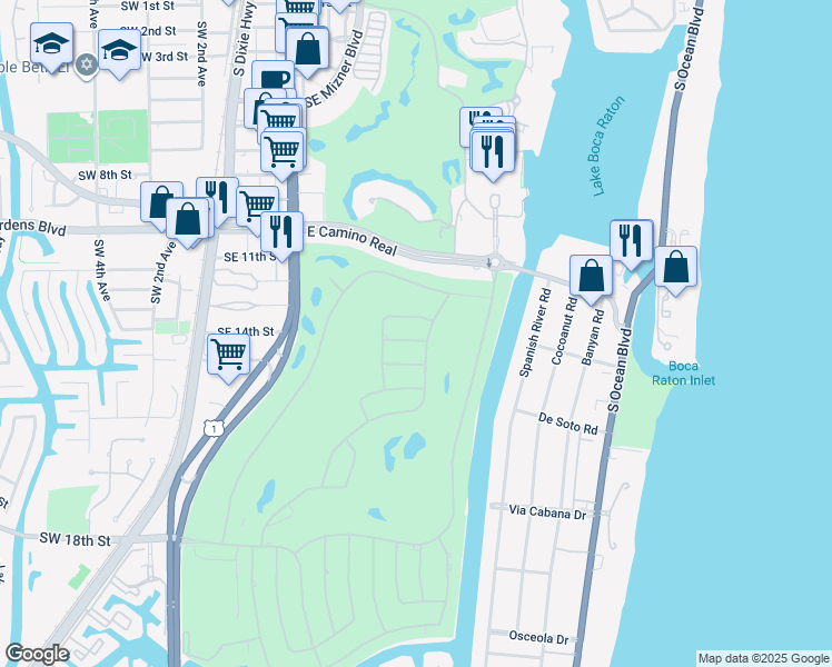 map of restaurants, bars, coffee shops, grocery stores, and more near 293 Fern Palm Road in Boca Raton
